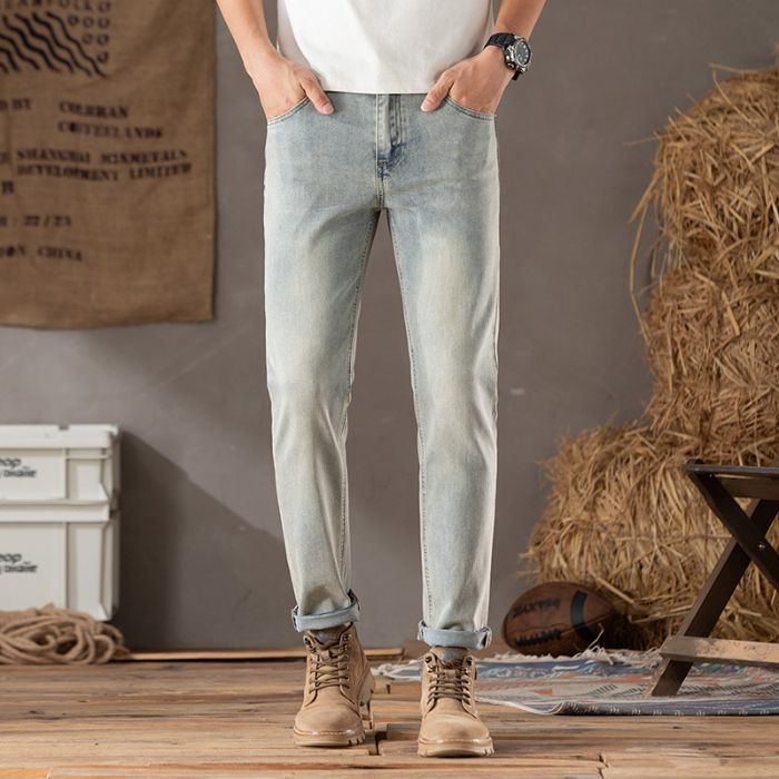 Jeans Men'S Slim Fit Elastic Trendy Brand Casual Straight All-Match Thin Pants - Image 4